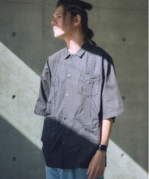 ブラウス シャツ 「ADAMPATEK/アダムパテック」overdyed cuban shirt/製品染めキューバシャツ レディース メンズ ADAM PATEK シャツ ADAMPATEK/overdyed cuban shirt/製品染め