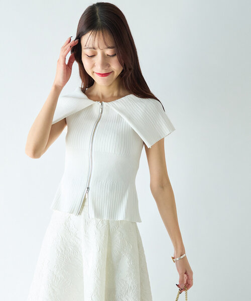 La boutique BonBon - La boutique BonBon】リボン付メッシュ　ホワイトニットセーター La boutique Bonbon ニット セーター 「スタッフmiki監修