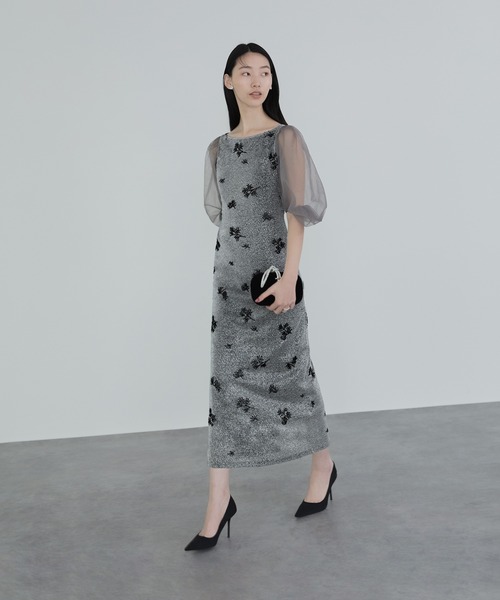 Leja ドレス 「LEJA」シアーパフスリーブグリッターIライン