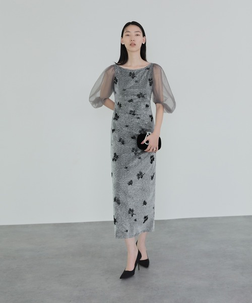 Leja ドレス 「LEJA」シアーパフスリーブグリッターIライン