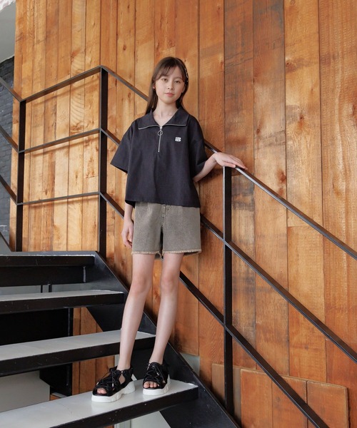 GLOBAL WORK tシャツ ヘビロッTEEハーフZIP半袖/324962 キッズ