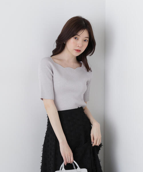 【25ss 新品】ESTNATION 半袖 ニット スカラップ フリル PROPORTION BODY DRESSING ニット セーター スカラップ
