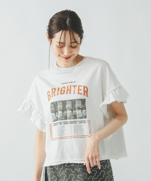 チヒロ　プリントTシャツ GLOBAL WORK tシャツ ヘビロッTEEフリルプリント半袖/325970