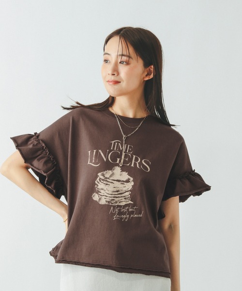 GLOBAL WORK（グローバルワーク） tシャツ ヘビロッTEEフリルプリント