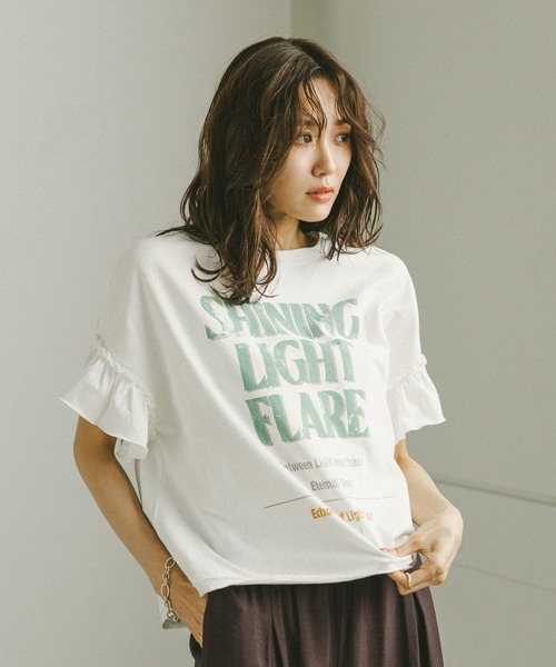 GLOBAL WORK（グローバルワーク） tシャツ ヘビロッTEEフリルプリント