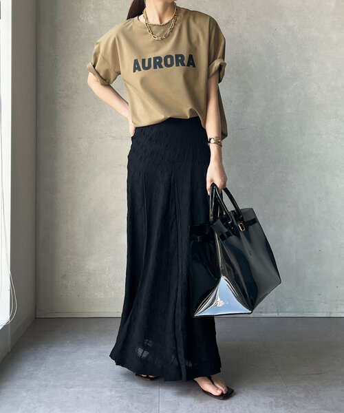 ブラウス シャツ リネンライクハイツイストAURORAロゴTEE レディース DouDou ブラウス シャツ リネンライクハイツイストAURORAロゴTEE