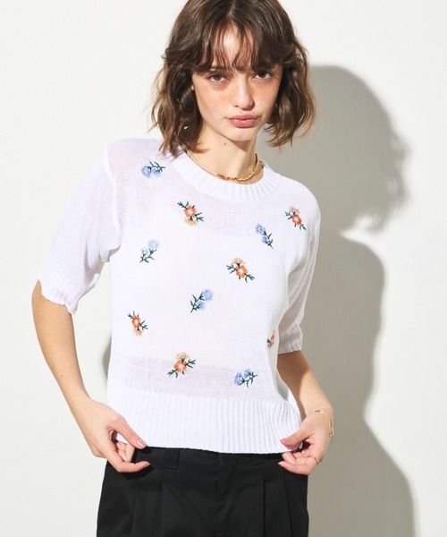 Unitage ニット セーター フラワースパンコール刺繍ニットプル