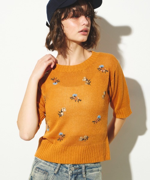 ニット セーター スパンコール刺繍ニットプルオーバー レディース Unitage ニット セーター フラワースパンコール刺繍ニットプル