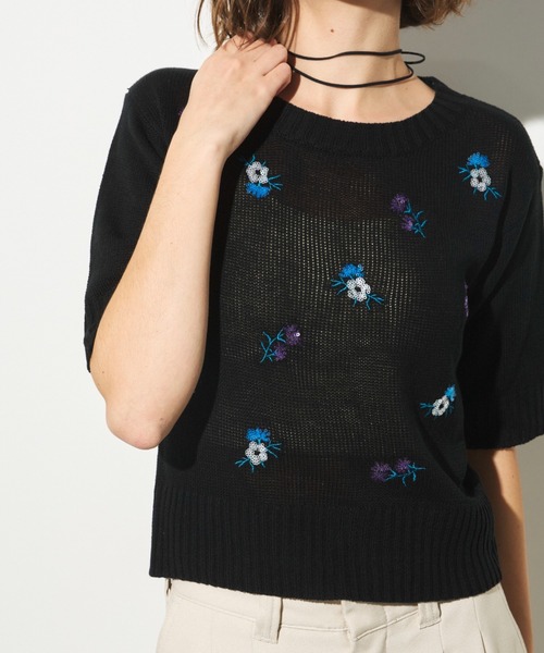 Unitage ニット セーター フラワースパンコール刺繍ニットプル