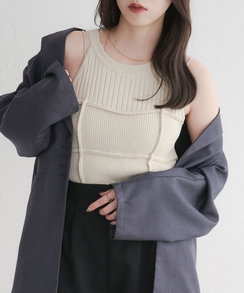 haek メランジアメスリニットタンク セール】melange american sleeve knit tank top/メランジアメ