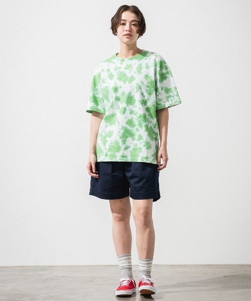 [Ning ] Goa タイダイ染めフェザープリントTシャツ タイダイ染め オーバーサイズ 半袖Tシャツ（Tシャツ/カットソー