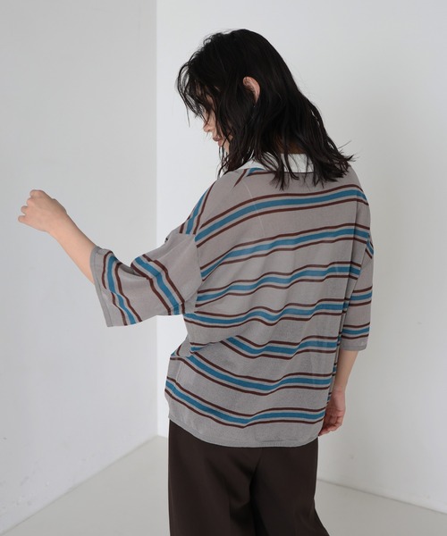 hellam ニット セーター ボーダーポロニットトップス レディース