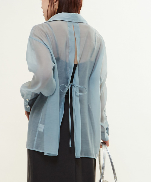 ブラウス シャツ BACK SLIT ORGANDY SHEER SHIRT レディース