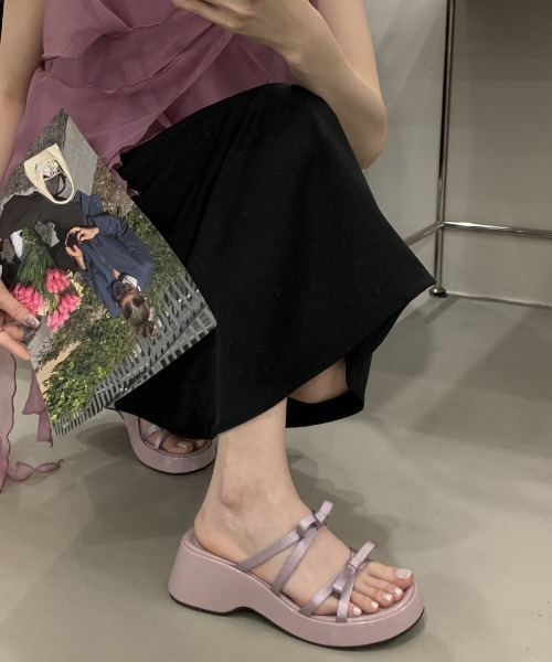 gossip!ロサンゼルス サンダル ダブルリボンストラップ ボリューム