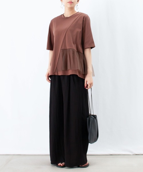 tシャツ LC/LLL 配色チュール切替プルオーバー レディース LADY LUCK LUCA tシャツ LC/LLL 配色チュール切替プルオーバー