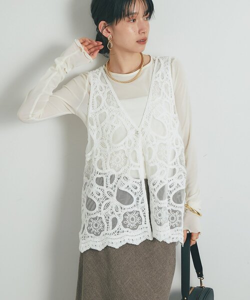 ベスト ジレ 「大人フェミニン」刺繍ラッセルレースジレ レディース