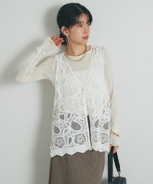 un dix cors ベスト ジレ 「大人フェミニン」刺繍ラッセル