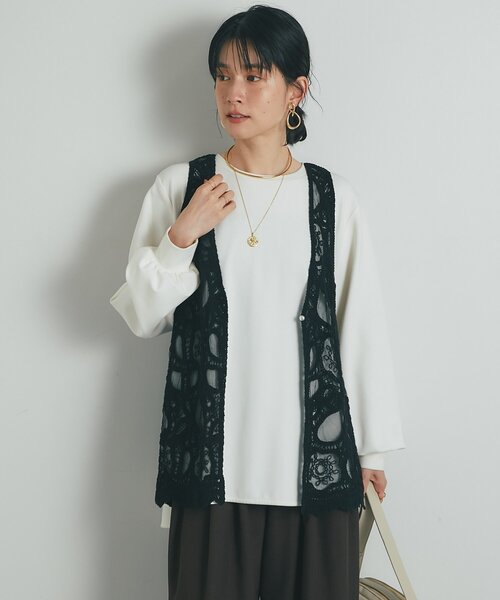un dix cors ベスト ジレ 「大人フェミニン」刺繍ラッセル