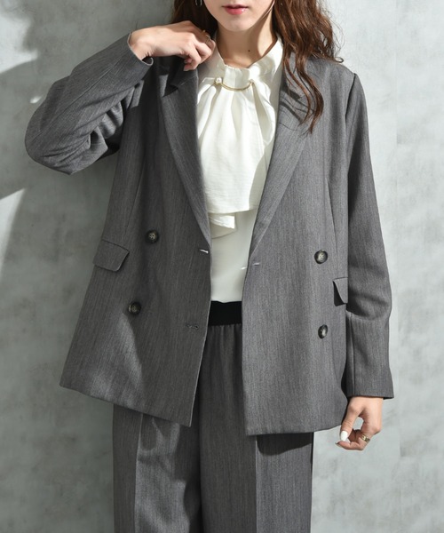 美品 Theory ダブル テーラードジャケット ストレッチ 40 グレー メンズ春夏ダブルジャケット グレー 40代 50代タイト テーラード 紳士