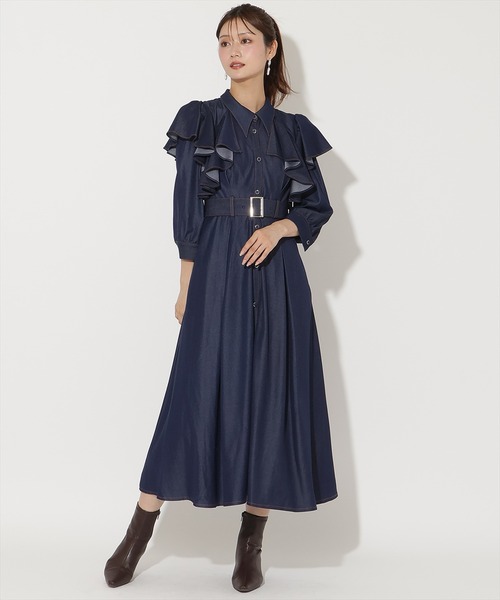 AND COUTURE(アンドクチュール) ワンピース フリルケープ7分袖 AND COUTURE(アンドクチュール) ワンピース フリルケープ7分袖