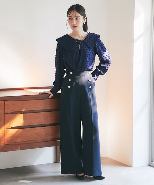 RIKO TOKYO☆Bonbon blouse ボンボンブラウス ネイビー La boutique Bonbon（ラブティックボンボン） ブラウス シャツ 「小顔