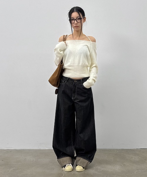 【CLANE】カシミアオフショルダーニット ブラック CLANE（クラネ）の「【CLANE(クラネ)】2WAYオフショルダーニット