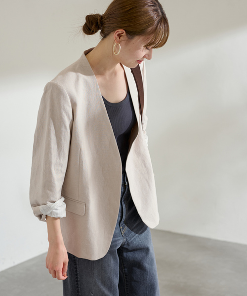 FRAMeWORK（フレームワーク） ノーカラージャケット 36 ベージュ