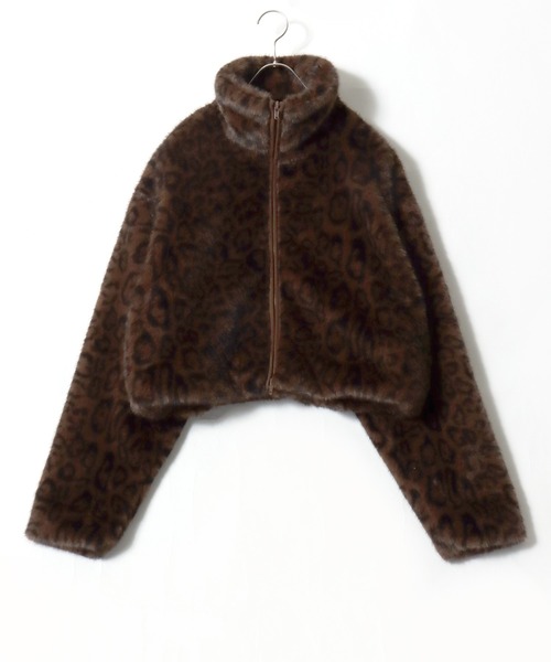 ブルゾン アウター レオパード ミックスシャギーファー スタンド