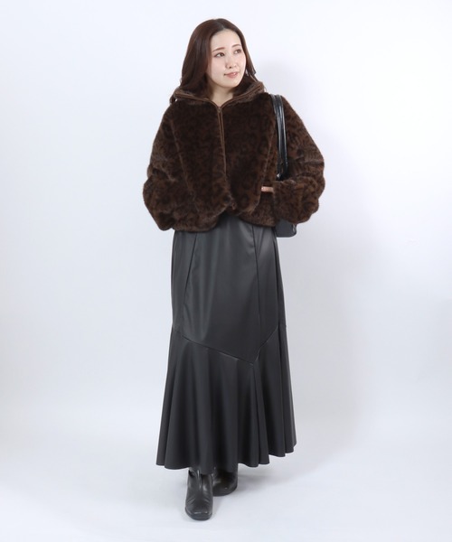 ブルゾン アウター レオパード ミックスシャギーファー スタンド