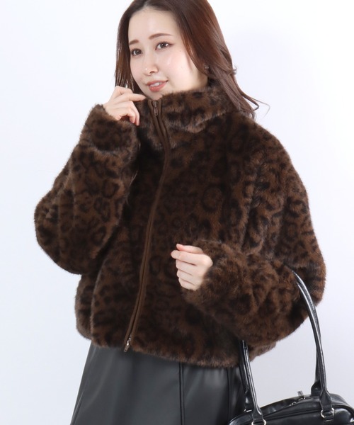 ブルゾン アウター レオパード ミックスシャギーファー スタンド
