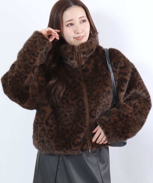 ブルゾン アウター レオパード ミックスシャギーファー スタンド