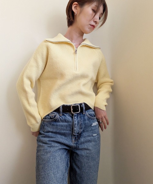 styiro（スタイロ） ニット セーター 襟付きハイネックハーフジップ