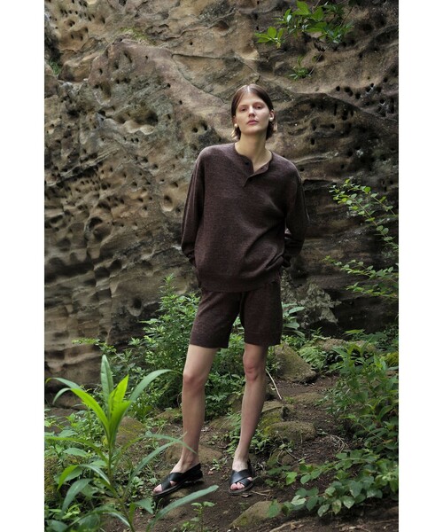 ニット セーター 「LOEFF」ダメージ ヘンリーネック ニット UNISEX レディース メンズの画像