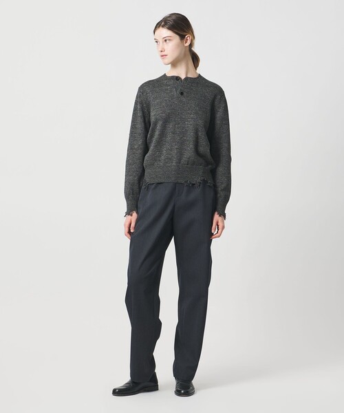 ロエフ LOEFF DRY ウール ハイネック 5分袖ニット チャコール loeff-88131050047_1.jpg