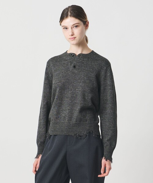 LOEFF(ロエフ) 長袖セーター サイズ0 XS レディース美品  - 黒 クルーネック/ダメージ加工 LOEFF（ロエフ）の「＜LOEFF＞ダメージ ニット プルオーバー UNISEX