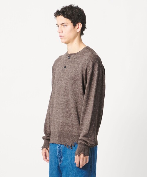 LOEFF（ロエフ） ニット セーター 「LOEFF」ダメージ ヘンリーネック