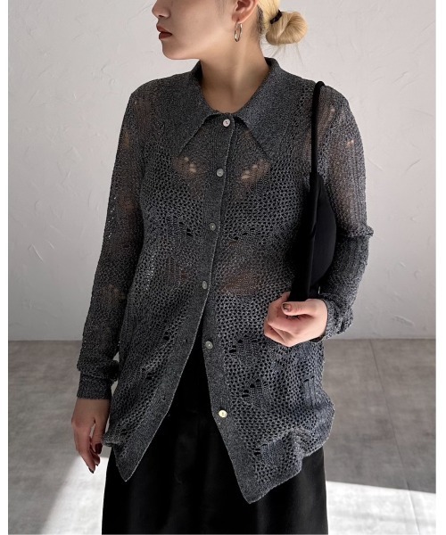 「leimn」 ニットカーディガン M ブラック×ホワイト レディース_画像2