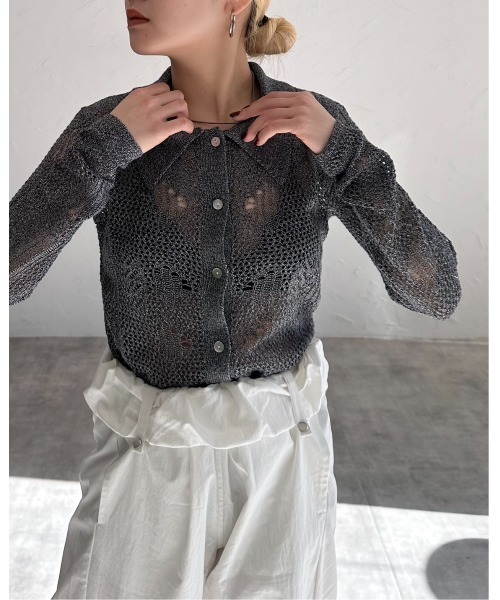 「leimn」 ニットカーディガン M ブラック×ホワイト レディース_画像3