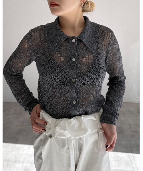 「leimn」 ニットカーディガン M ブラック×ホワイト レディース_画像5