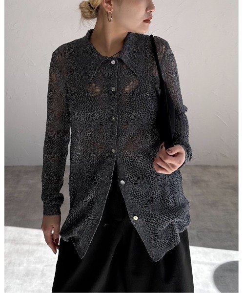 「leimn」 ニットカーディガン M ブラック×ホワイト レディース_画像8