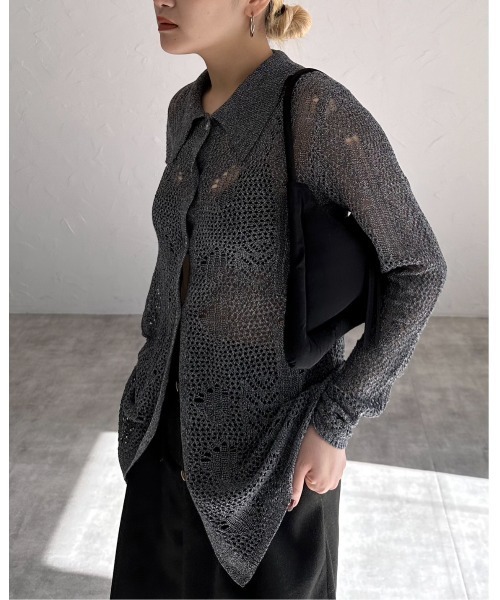 「leimn」 ニットカーディガン M ブラック×ホワイト レディース_画像9