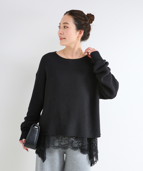 美品✨STONE  ウールニット セーター ブラック M カーカイブ B.C STOCK（ベーセーストック） ニット セーター 手洗い可 / ガーター