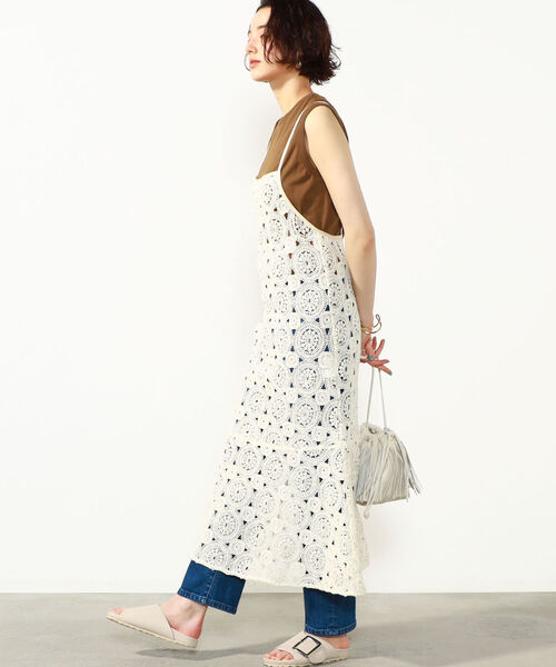 「Rie Miller」 ノースリーブワンピース 38 ベージュ レディース_画像2