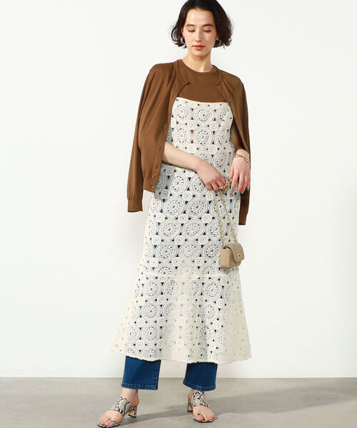 「Rie Miller」 ノースリーブワンピース 38 ベージュ レディース_画像4