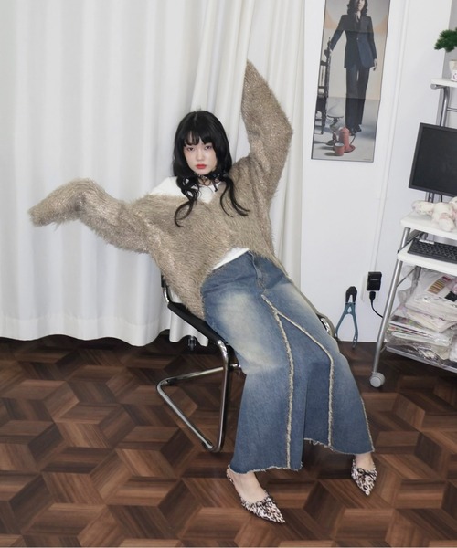「musubore」 ニットカーディガン FREE ブルー レディース_画像3