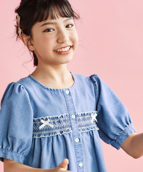 SLAP SLIP（スラップスリップ） ワンピース スモッキング刺しゅう7分袖