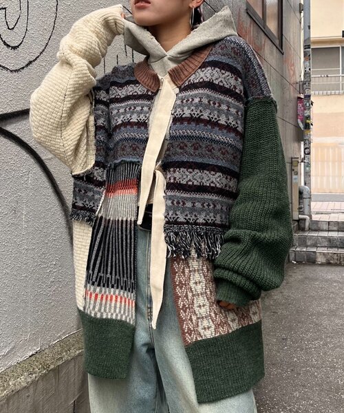 「etsinta」 ニットカーディガン ONE SIZE オレンジ レディース_画像2