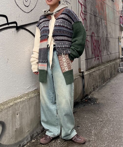 「etsinta」 ニットカーディガン ONE SIZE オレンジ レディース_画像5