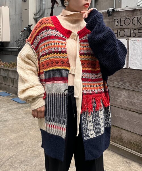 「etsinta」 ニットカーディガン ONE SIZE オレンジ レディース_画像6