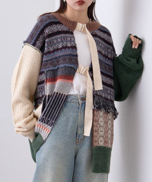 「etsinta」 ニットカーディガン ONE SIZE オレンジ レディース_画像9